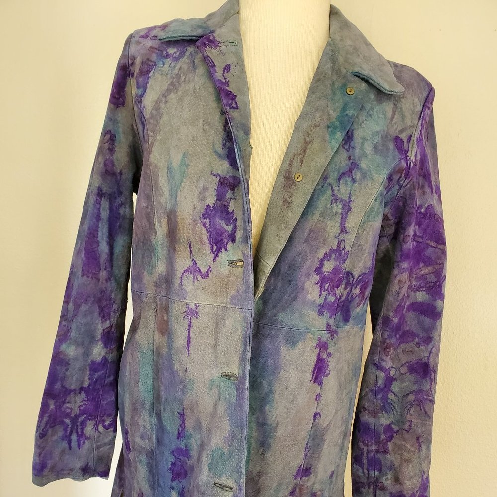 Leather suede trench Jacket Blazer peacoat small 6 8 10 purple blue black gray